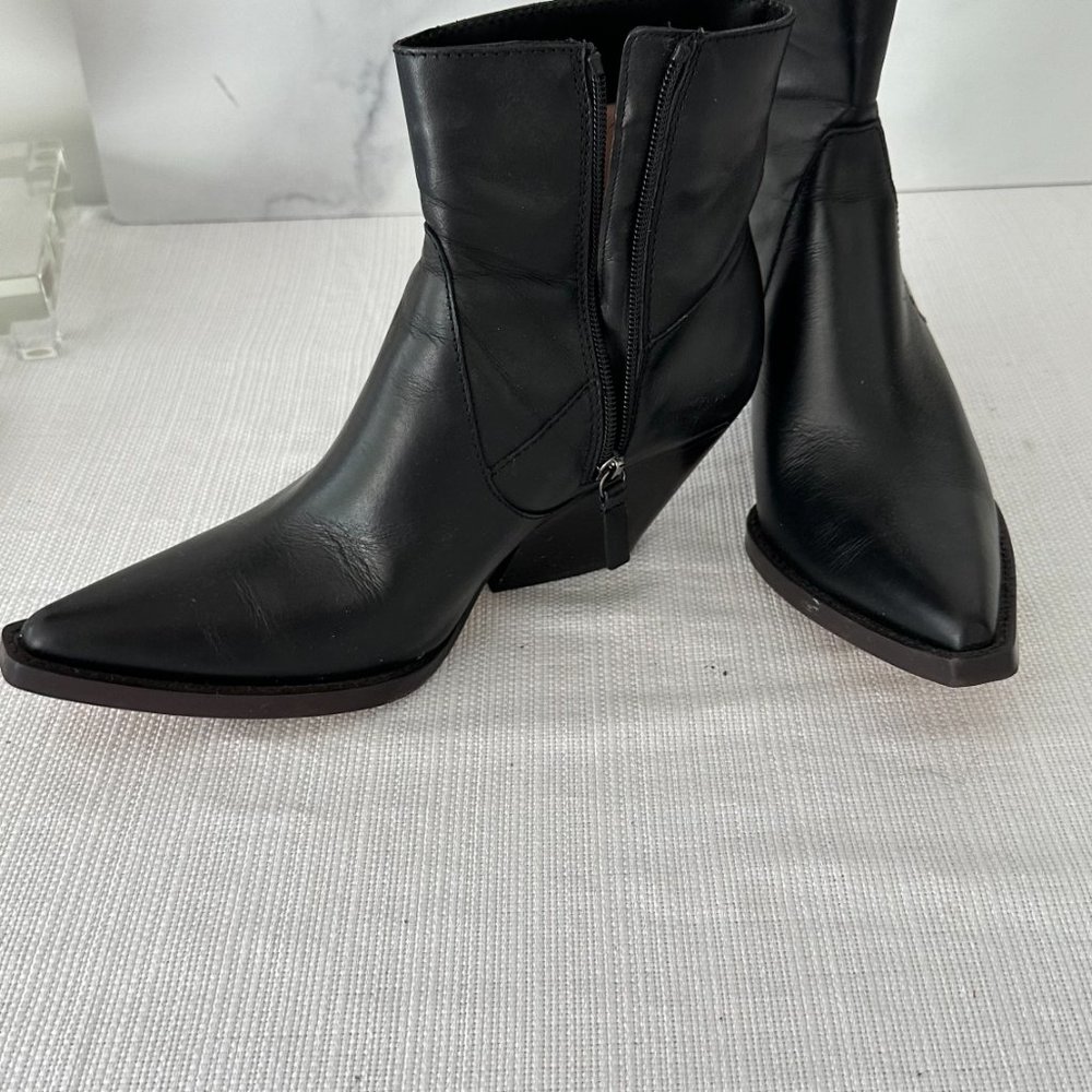 Zara Leather Heeled Cowboy Ankle Boots EU 39